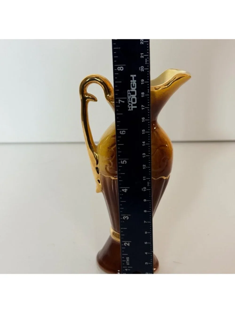 Vintage Mini Bud Vase 23K Gold Ceramic Ewer Pitcher Brown Amber Floral